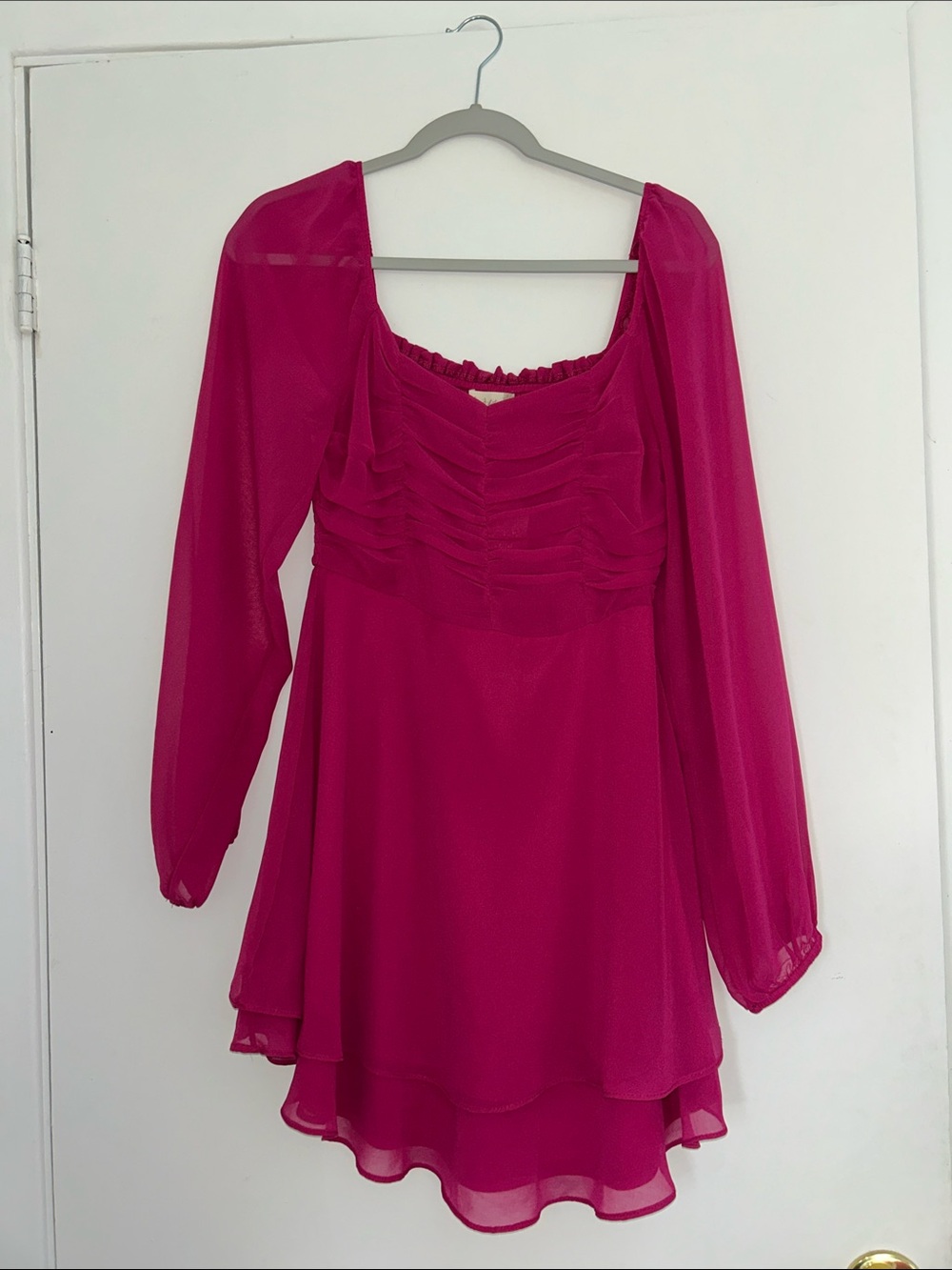 Altar'd State Fuchsia Long-Sleeve Chiffon Mini Dress